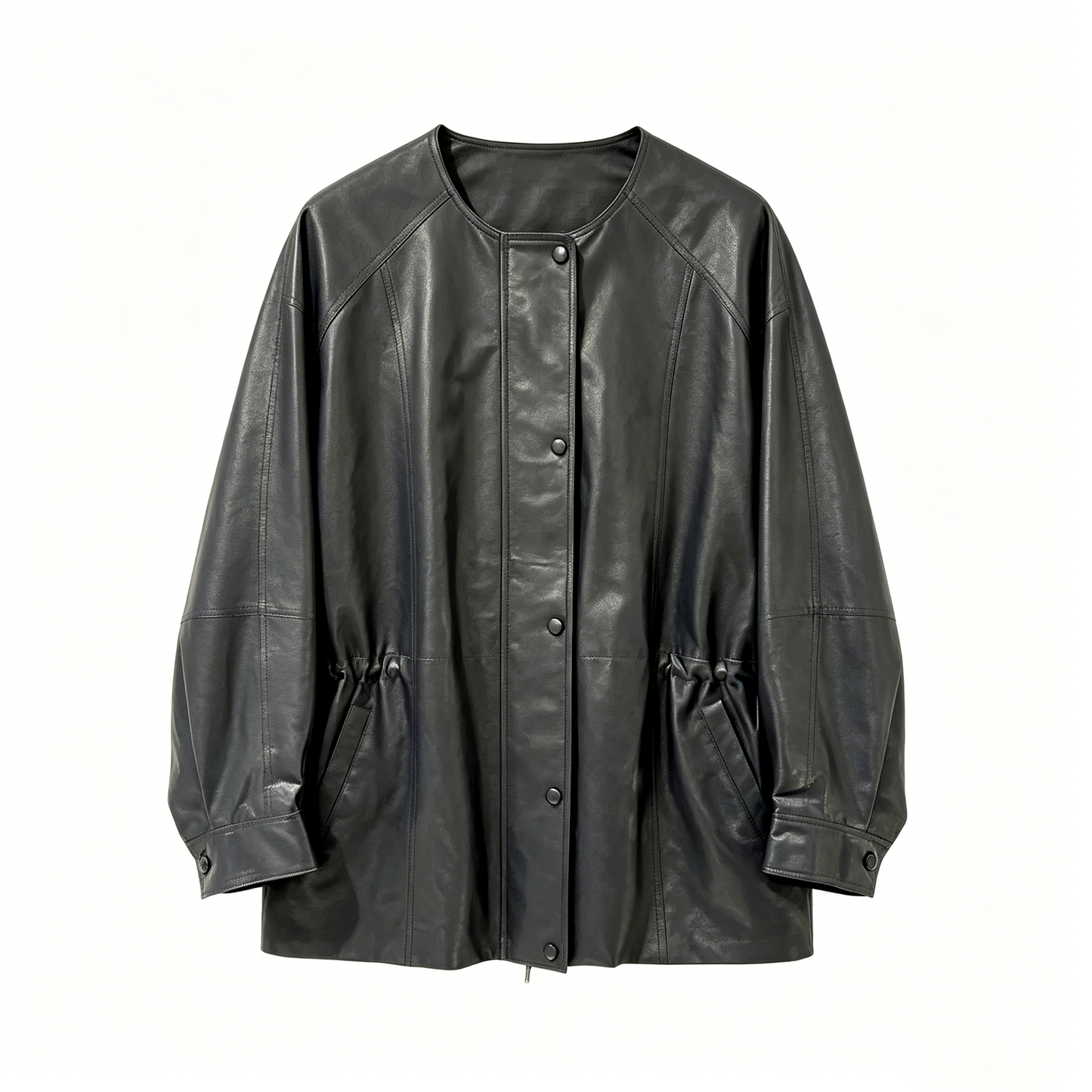 CREW NECK SHORT LEATHER JACKET