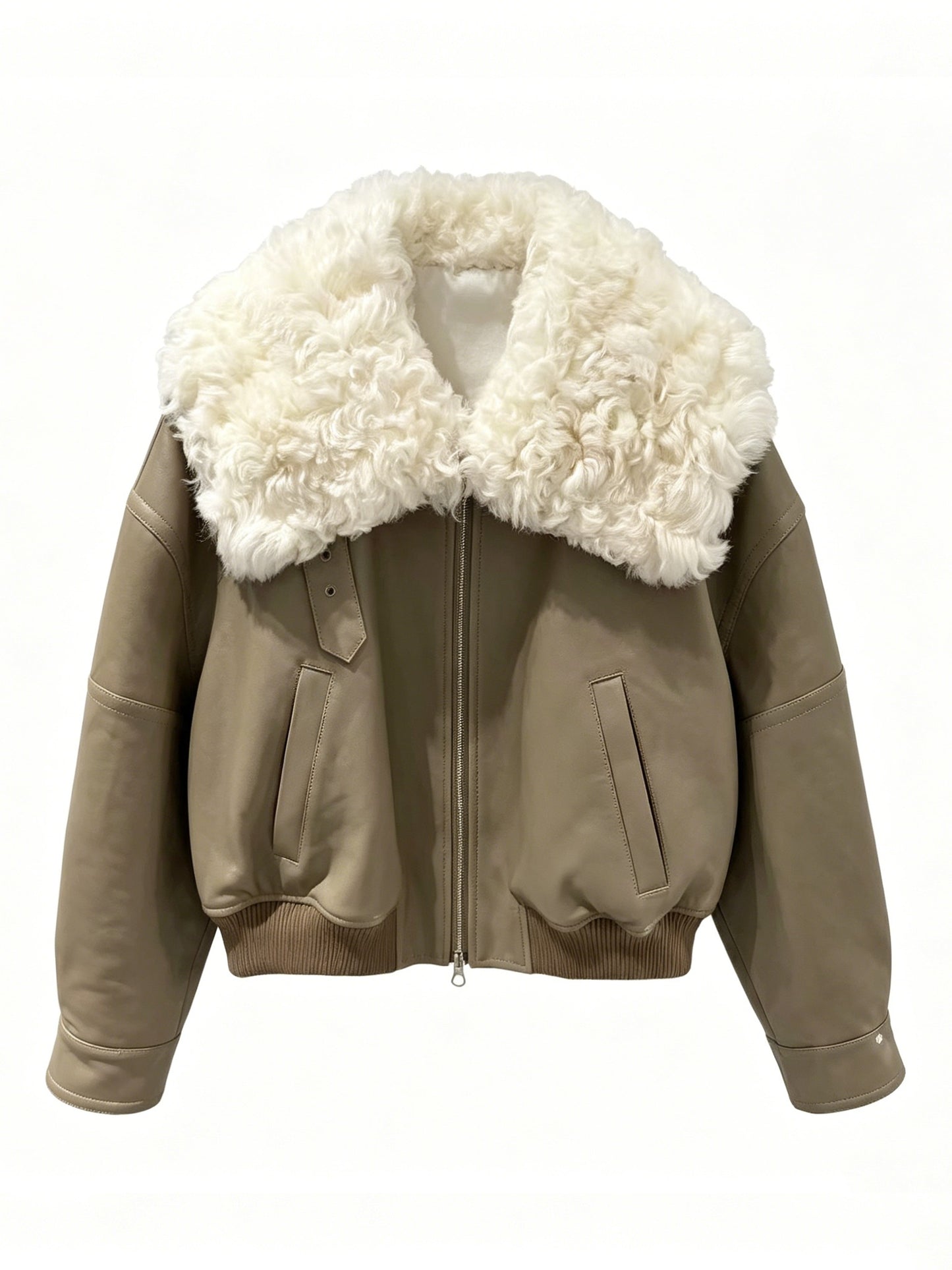LEATHER JACKET WITH FUR COLLAR