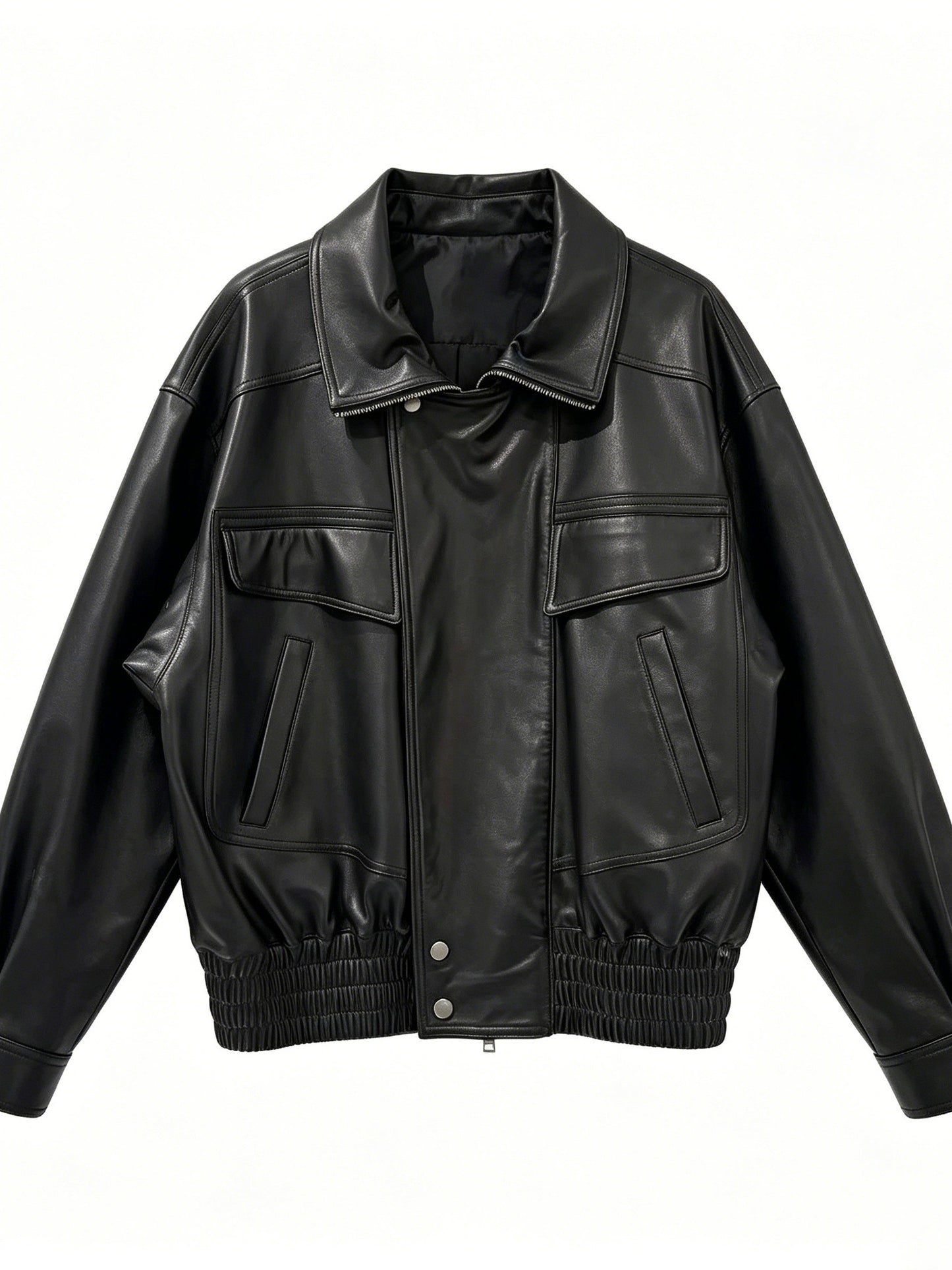 LAPEL MULTI-POCKET SHORT LEATHER JACKET
