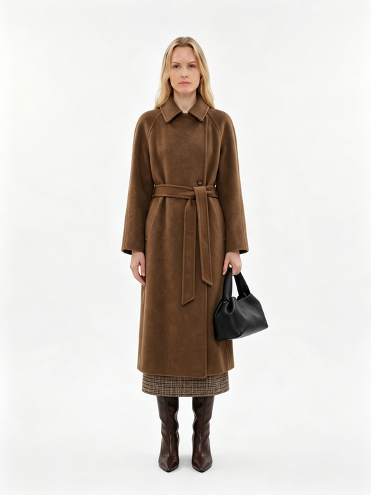 LONG BELTED CAMEL COAT