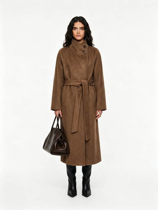LONG BELTED CAMEL COAT