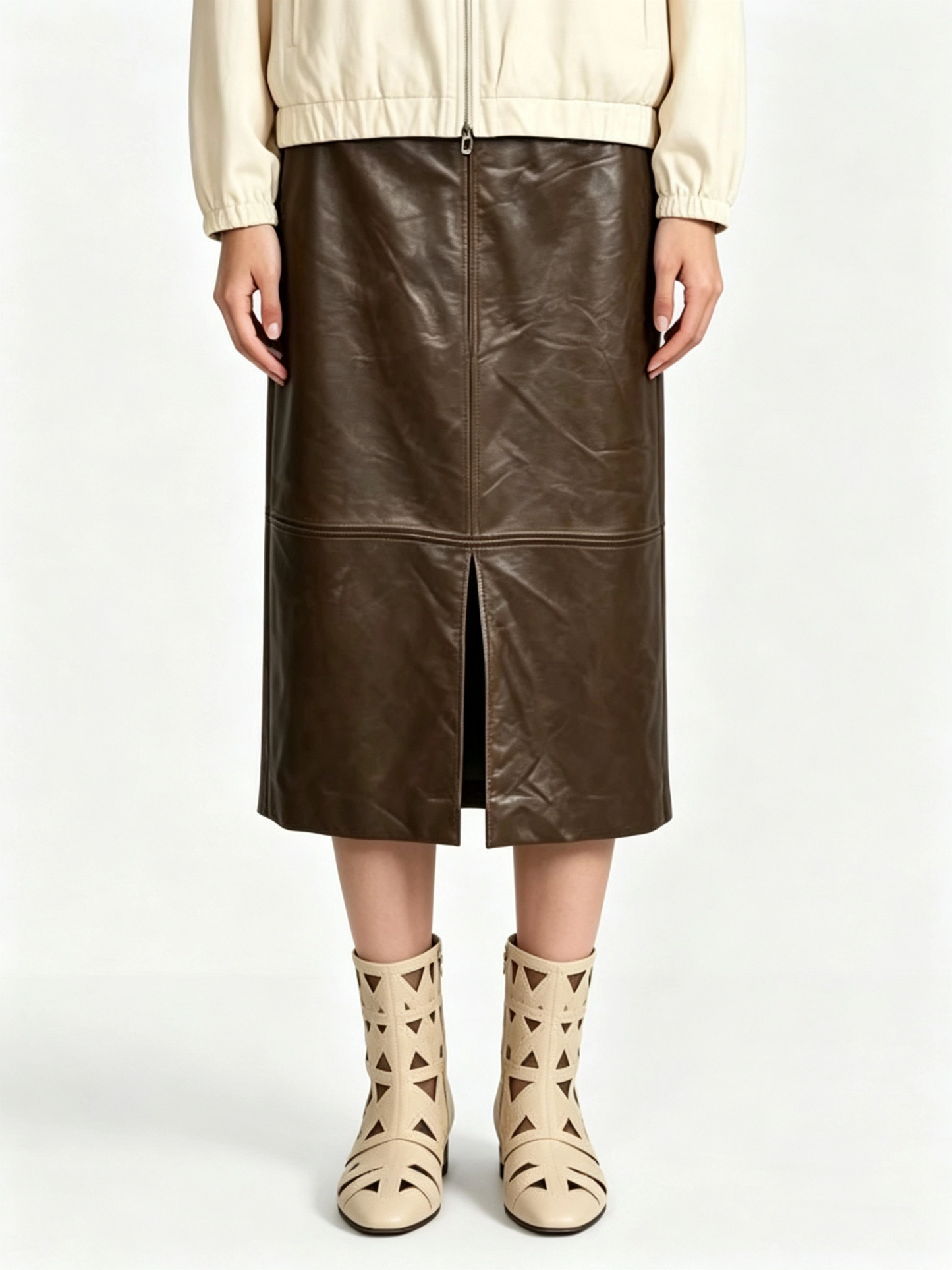 SPLIT STRAIGHT LEATHER SKIRT