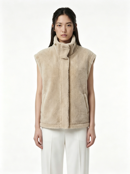 STAND COLLAR FLUFFY WAISTCOAT