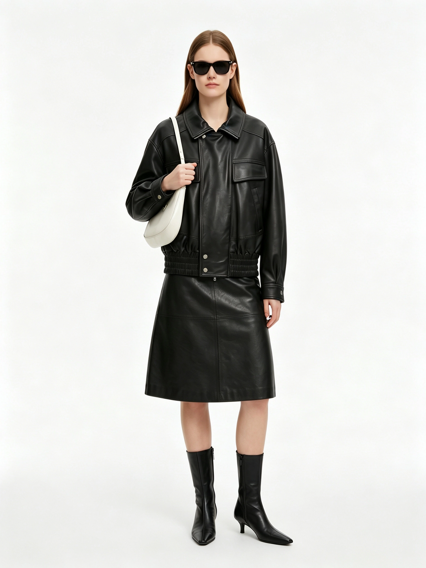 LAPEL MULTI-POCKET SHORT LEATHER JACKET