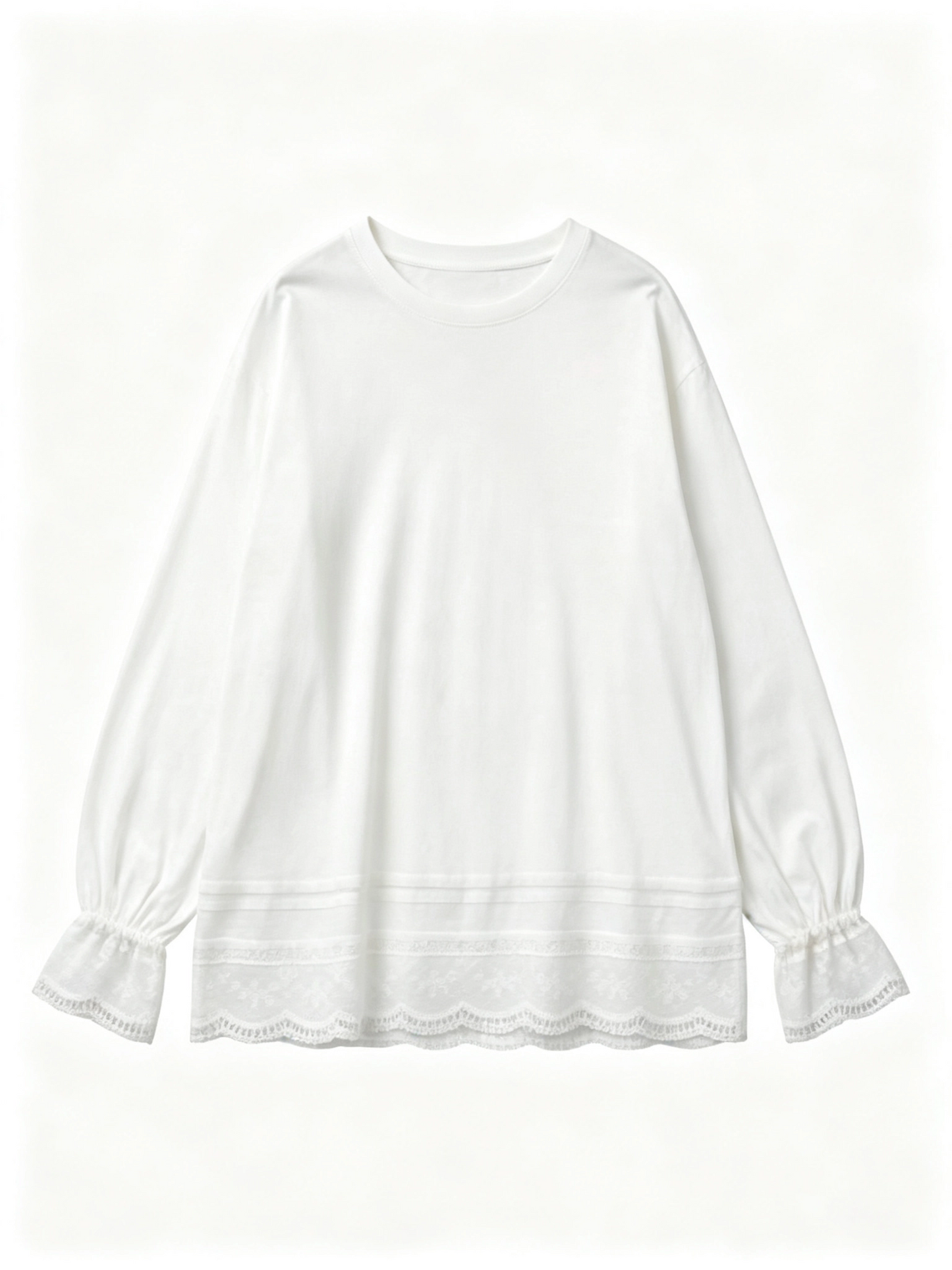 LACE TRIM LONG SLEEVE KNIT TOP