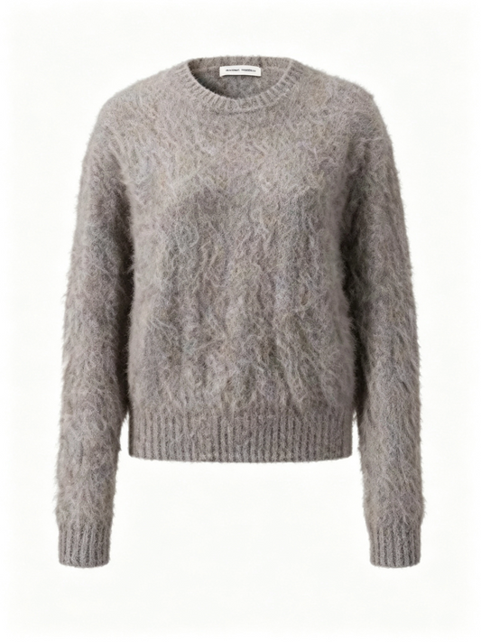 OVERSIZED ROUND-NECK FUZZY SHORT TOP