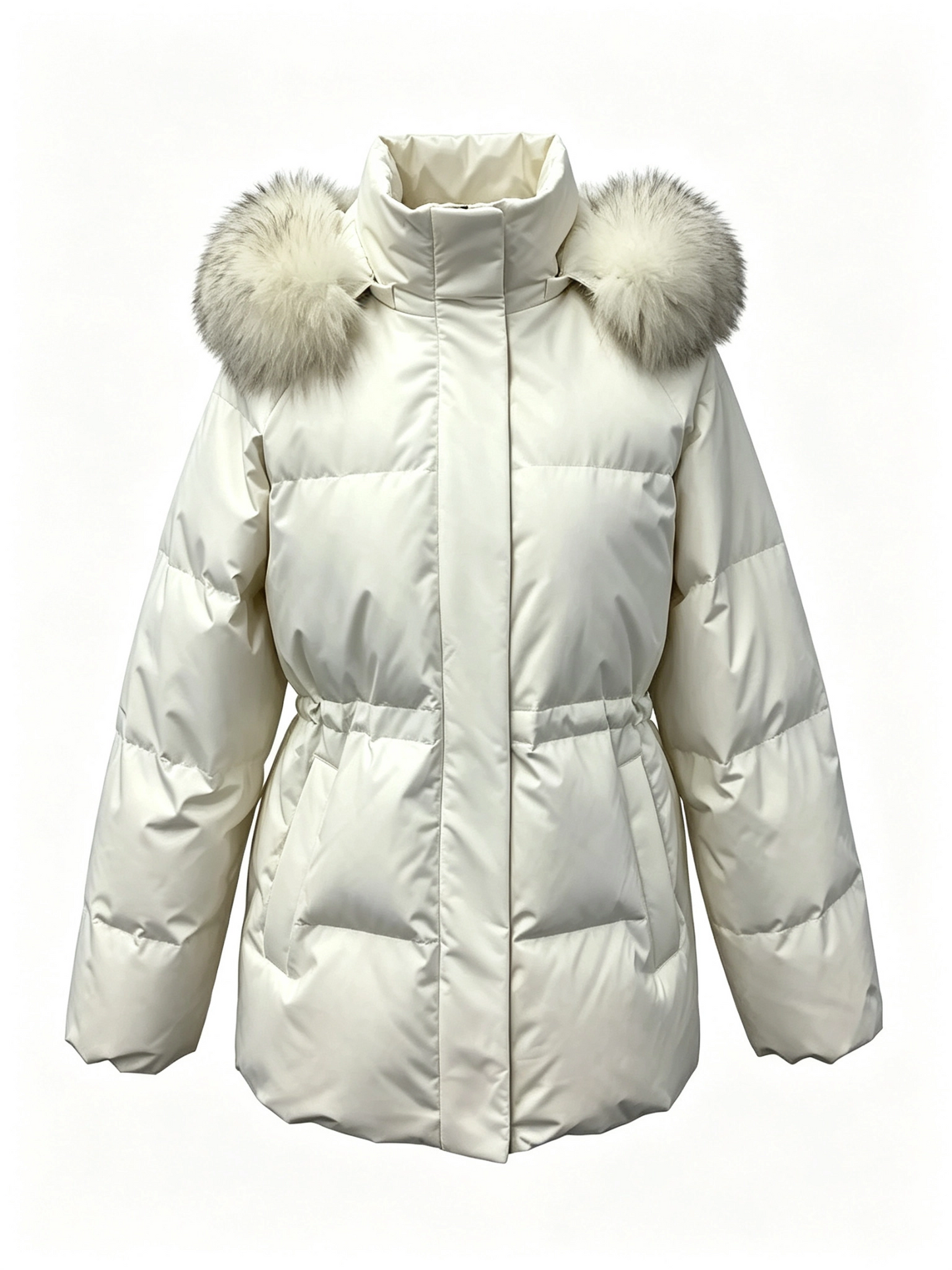 SHORT WAISTED DOWN JACKET WITH FUR COLLAR