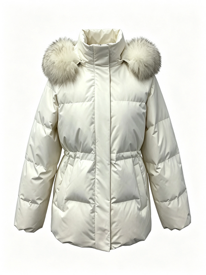 SHORT WAISTED DOWN JACKET WITH FUR COLLAR