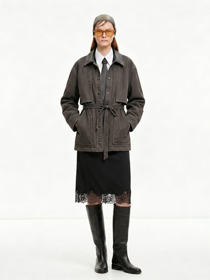 DISTRESSED UTILITY LEATHER COAT