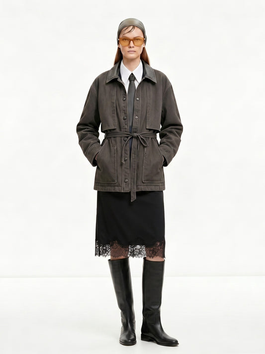 DISTRESSED UTILITY LEATHER COAT