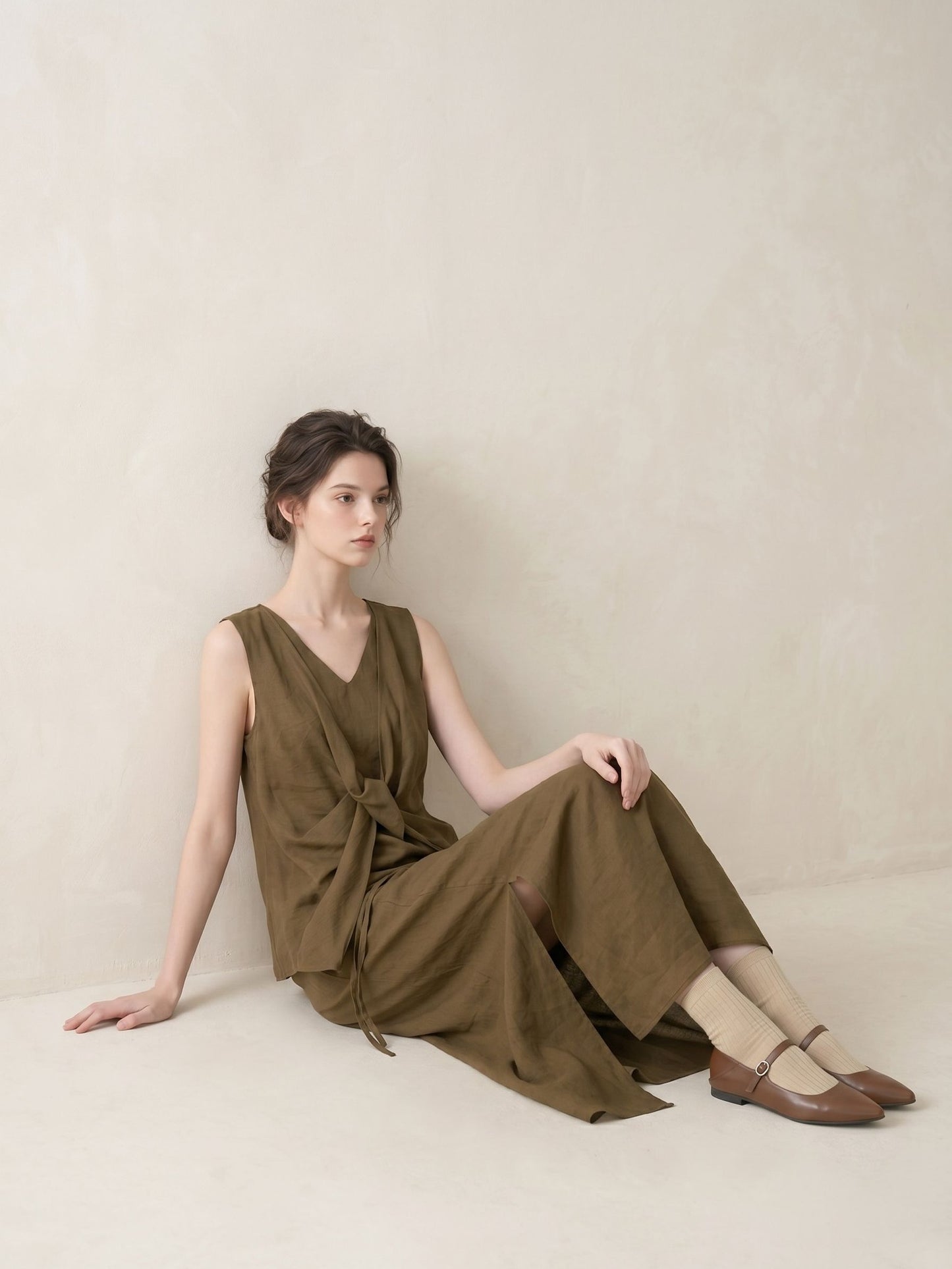 KHAKI BROWN HIGH WAIST SKIRT