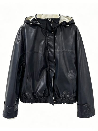 HOODED SHORT LEATHER JACKET