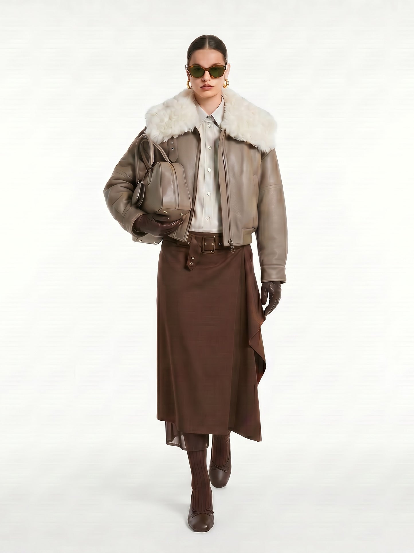 LEATHER JACKET WITH FUR COLLAR