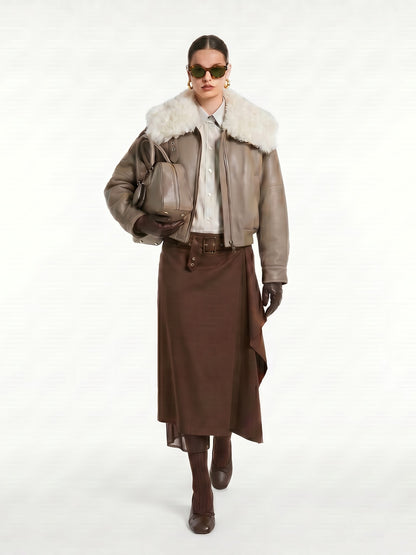 LEATHER JACKET WITH FUR COLLAR