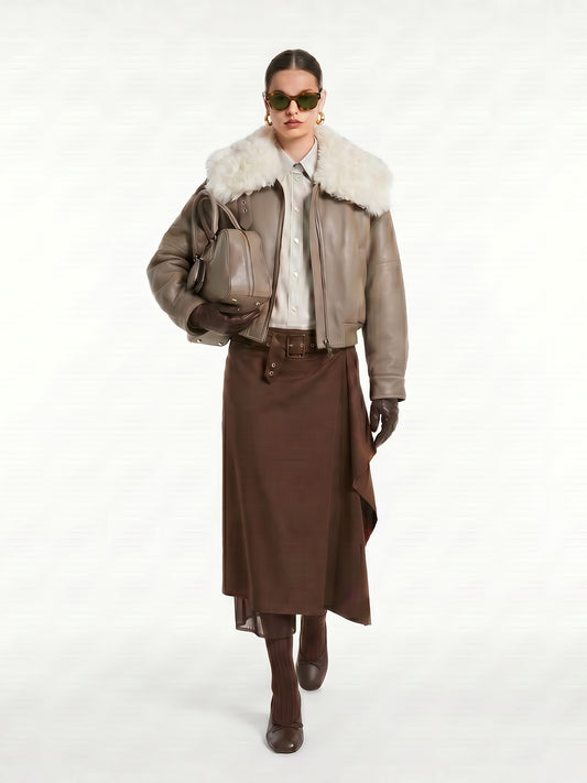LEATHER JACKET WITH FUR COLLAR
