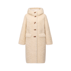 HOODED HORN BUTTON LONG FLUFFY WOOL COAT