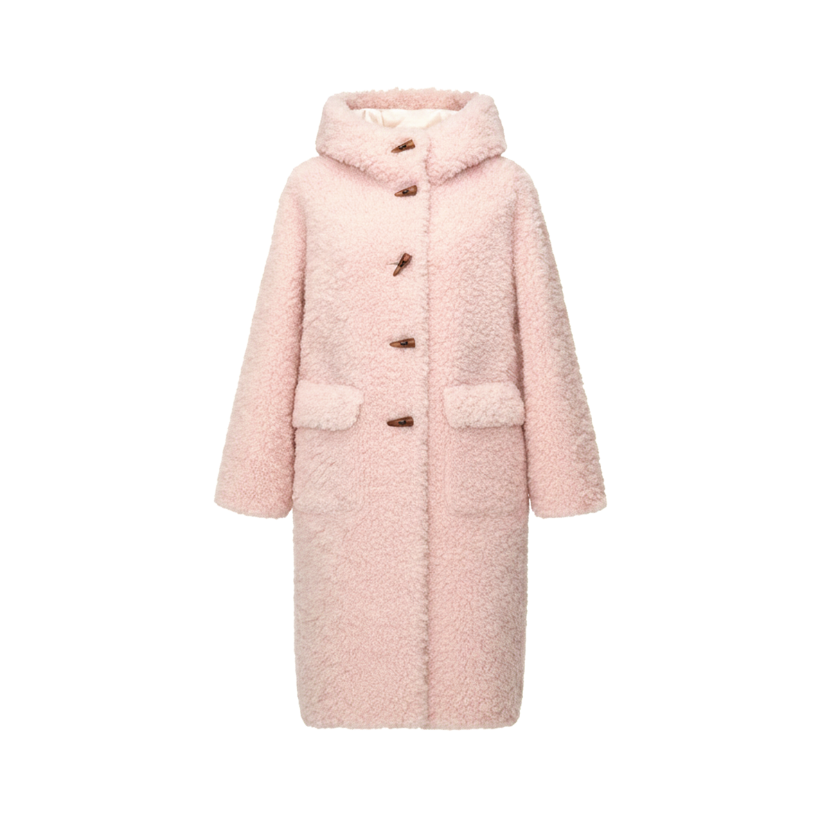HOODED HORN BUTTON LONG FLUFFY WOOL COAT