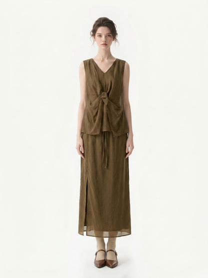 KHAKI BROWN HIGH WAIST SKIRT