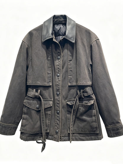 DISTRESSED UTILITY LEATHER COAT