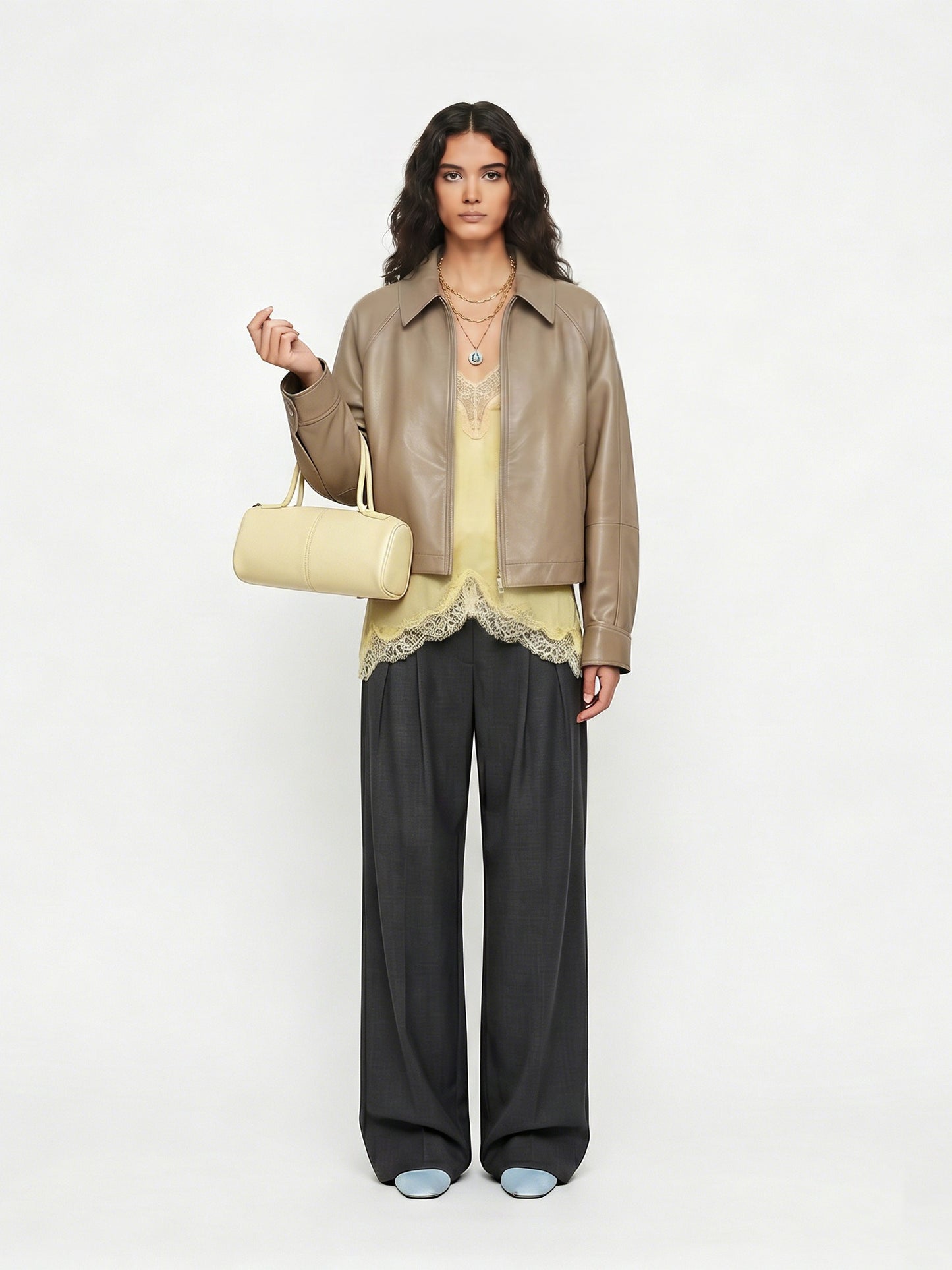 LAPEL ZIP SHORT LEATHER JACKET