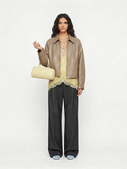 LAPEL ZIP SHORT LEATHER JACKET