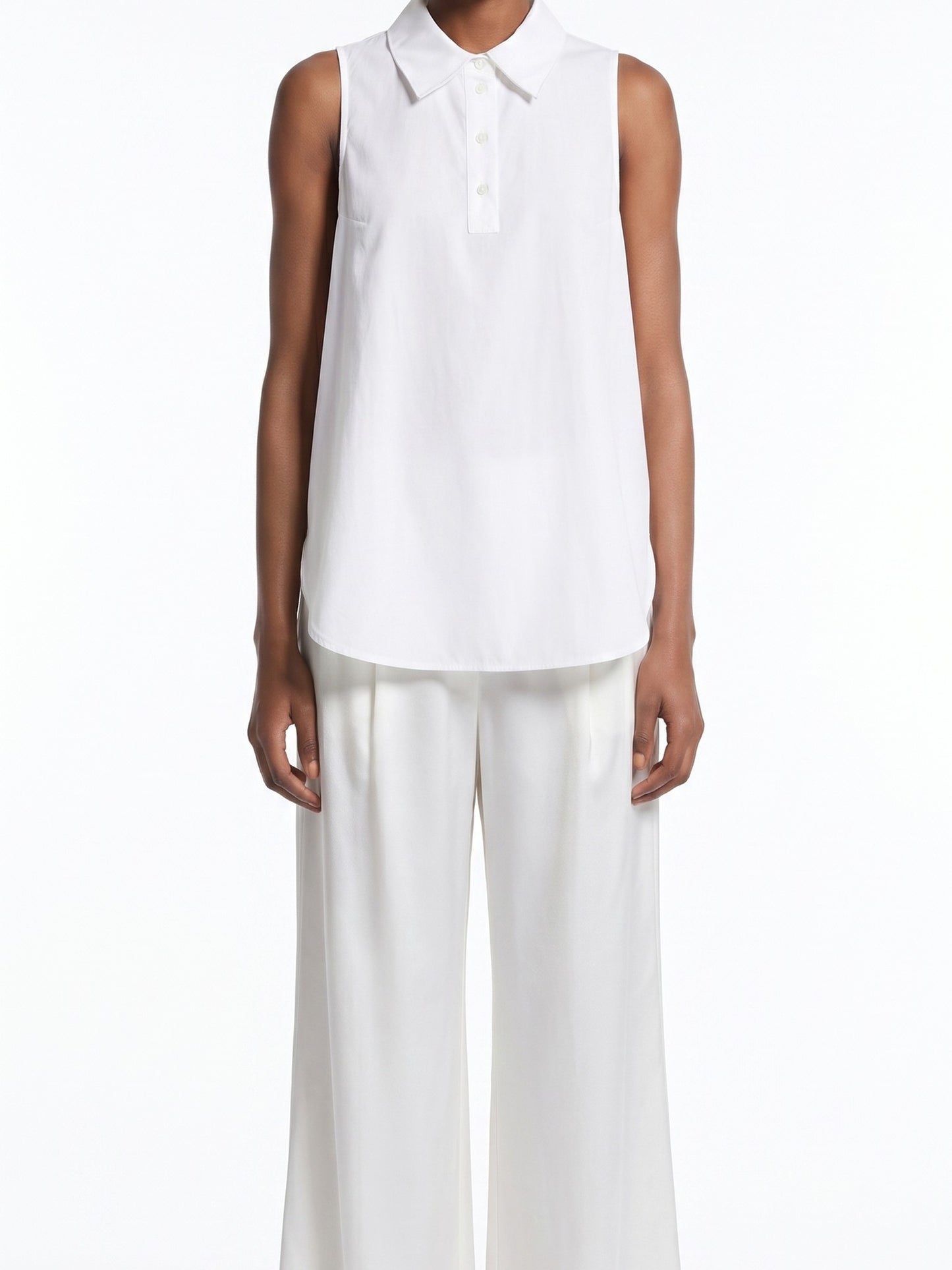 COLLARED TIE-WAIST SLEEVELESS BLOUSE