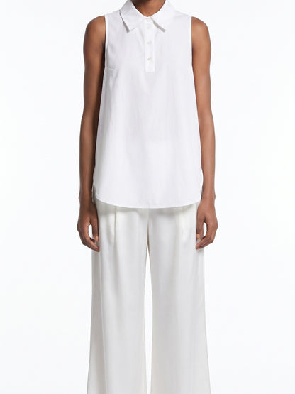 COLLARED TIE-WAIST SLEEVELESS BLOUSE