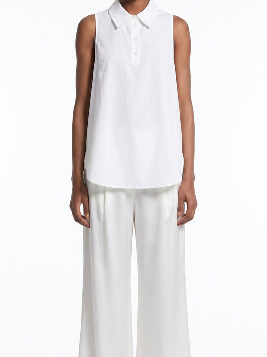 COLLARED TIE-WAIST SLEEVELESS BLOUSE