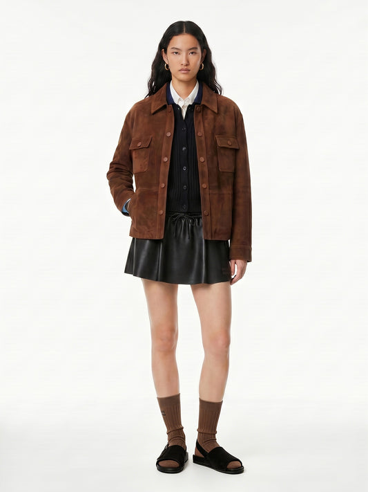LAPEL SHORT LEATHER JACKET