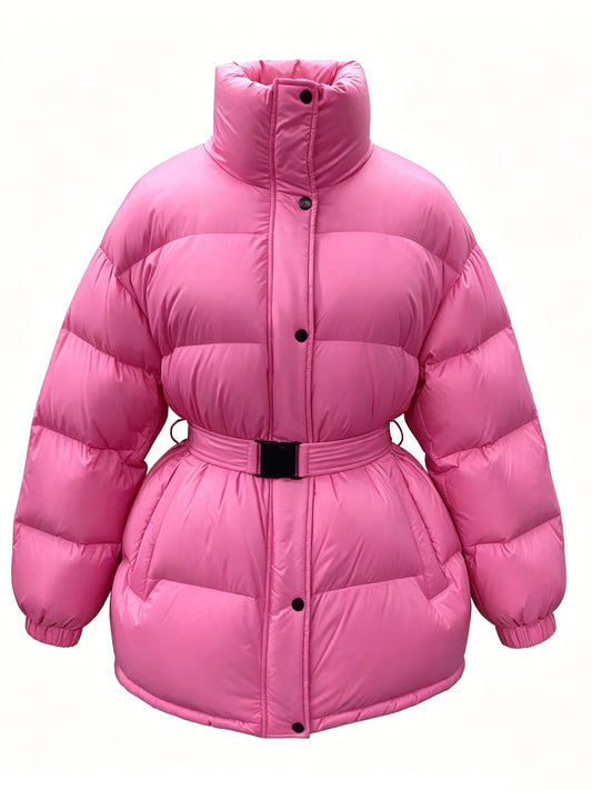 STAND COLLAR BELTED DOWN JACKET