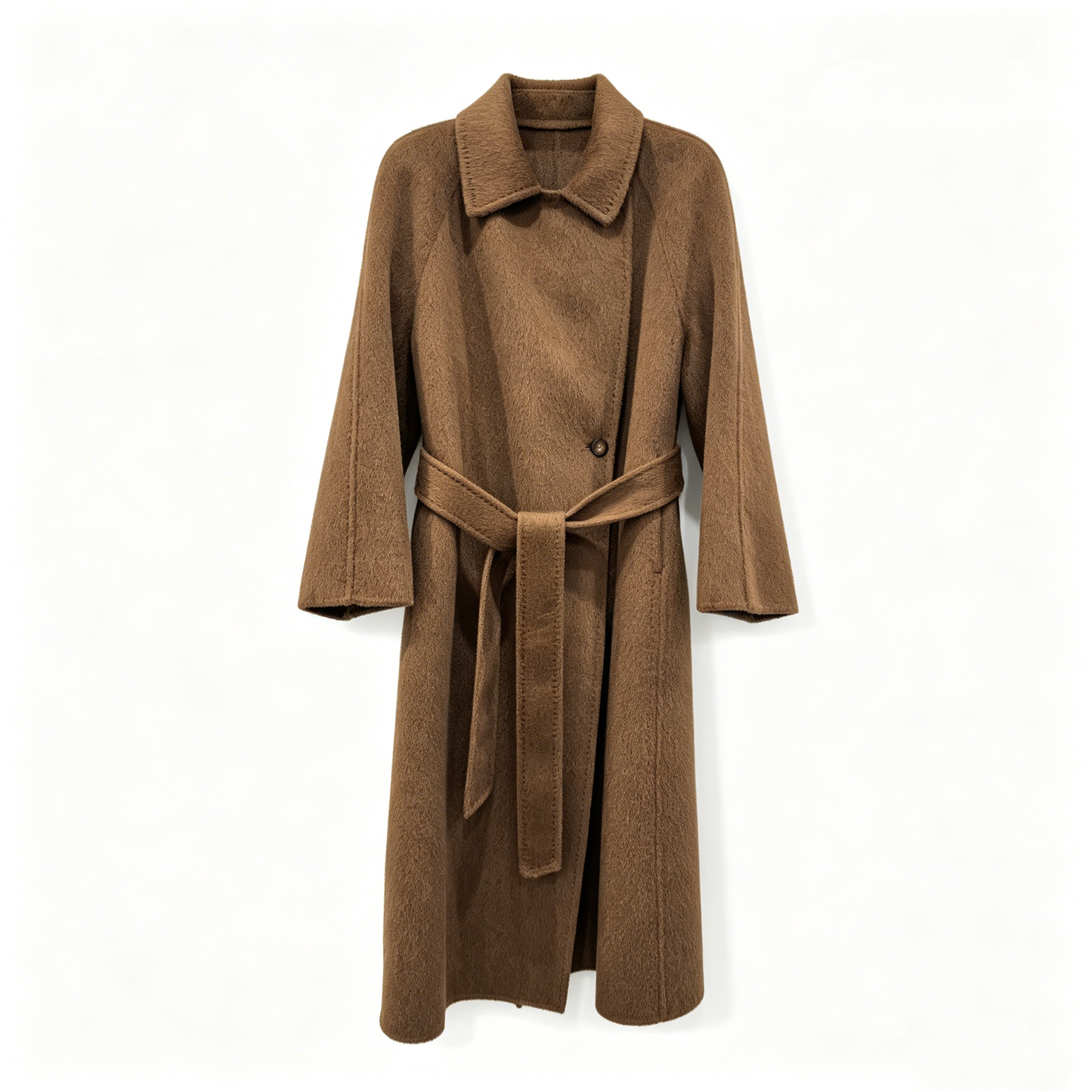 LONG BELTED CAMEL COAT