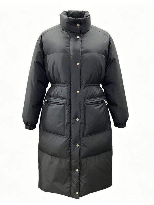 STAND COLLAR LONG BELTED DOWN COAT