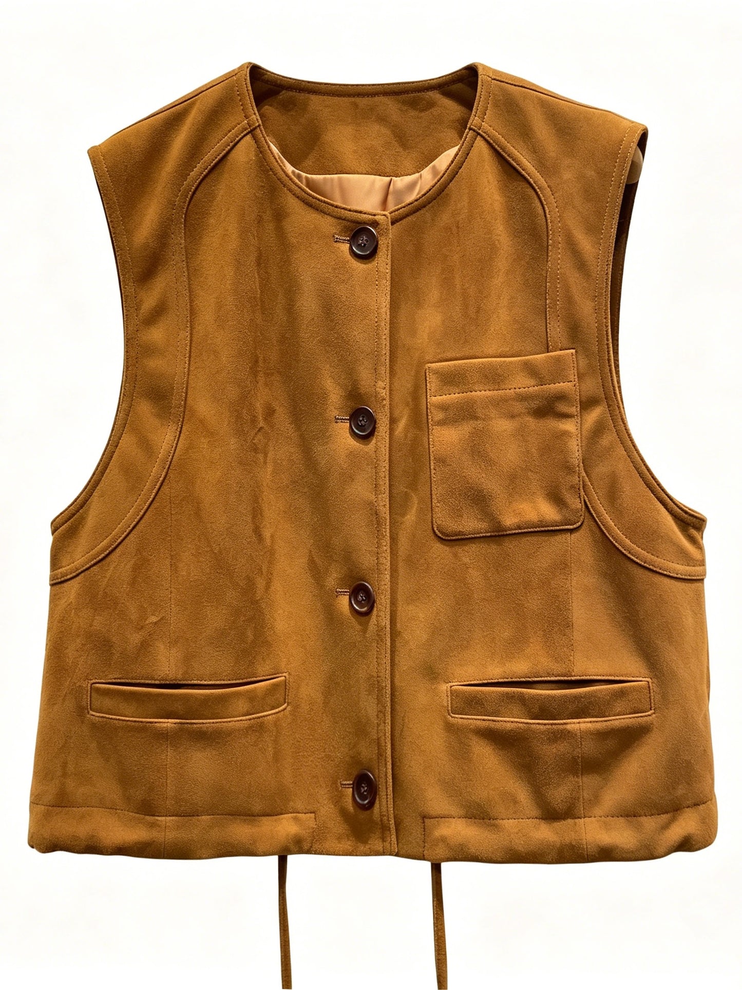 SUEDE CREW NECK UTILITY WAISTCOAT