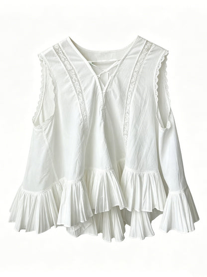 V-NECK RUFFLE SLEEVELESS TOP