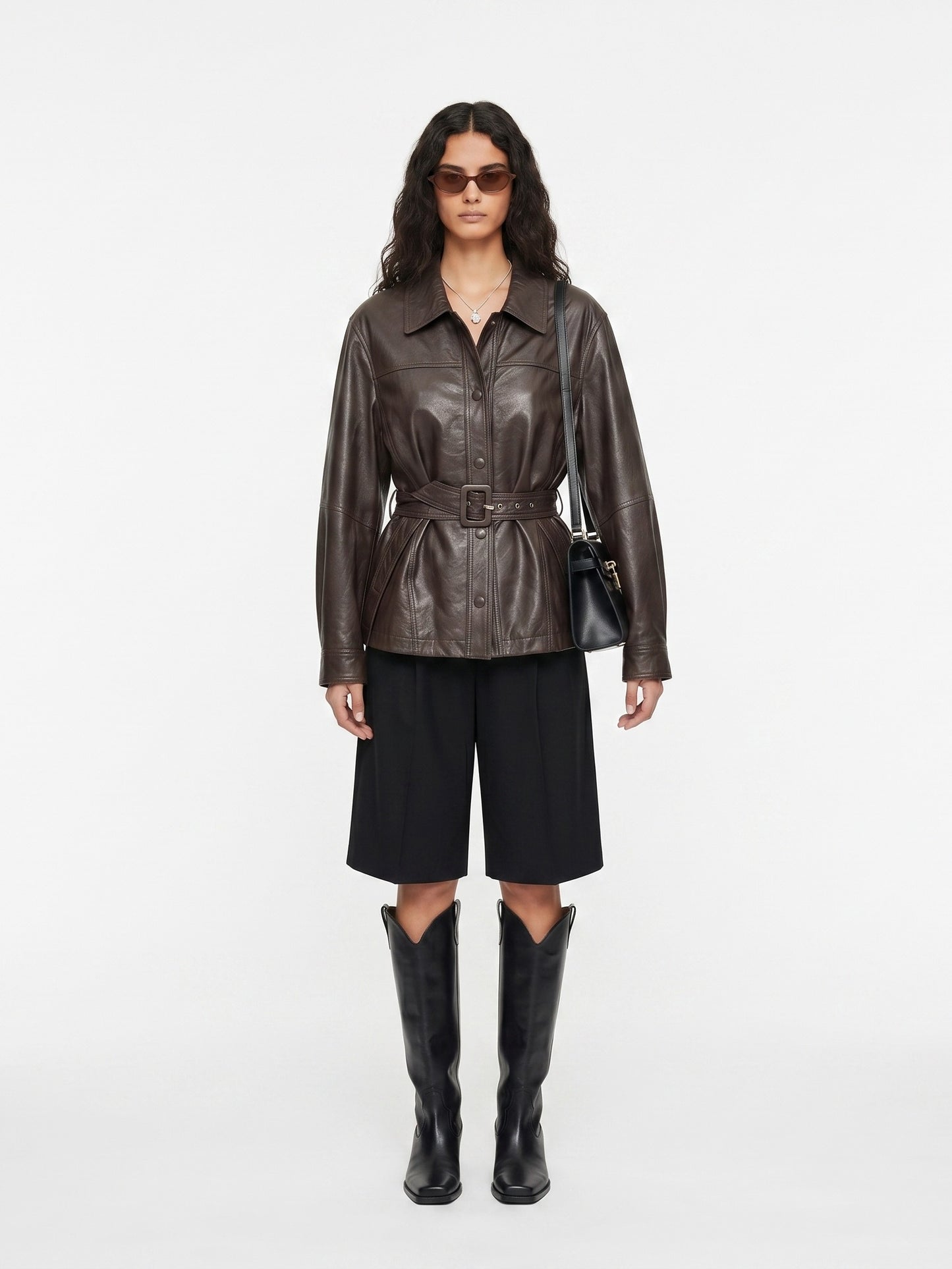 LAPEL BELTED LEATHER JACKET