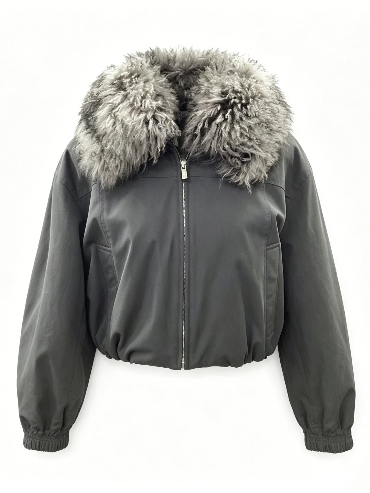 SHORT WAISTED PADDED COAT W BIG FUR