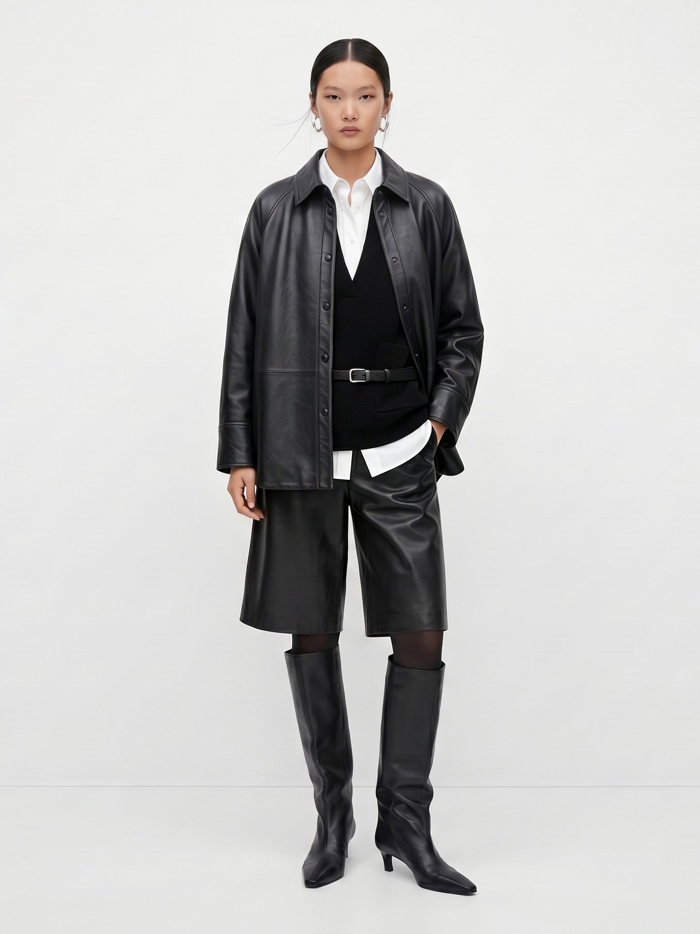 OVERSIZED LAPEL GENUINE LEATHER JACKET