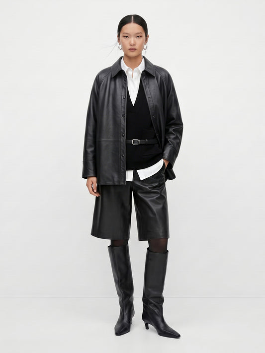 OVERSIZED LAPEL GENUINE LEATHER JACKET