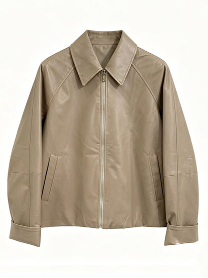 LAPEL ZIP SHORT LEATHER JACKET