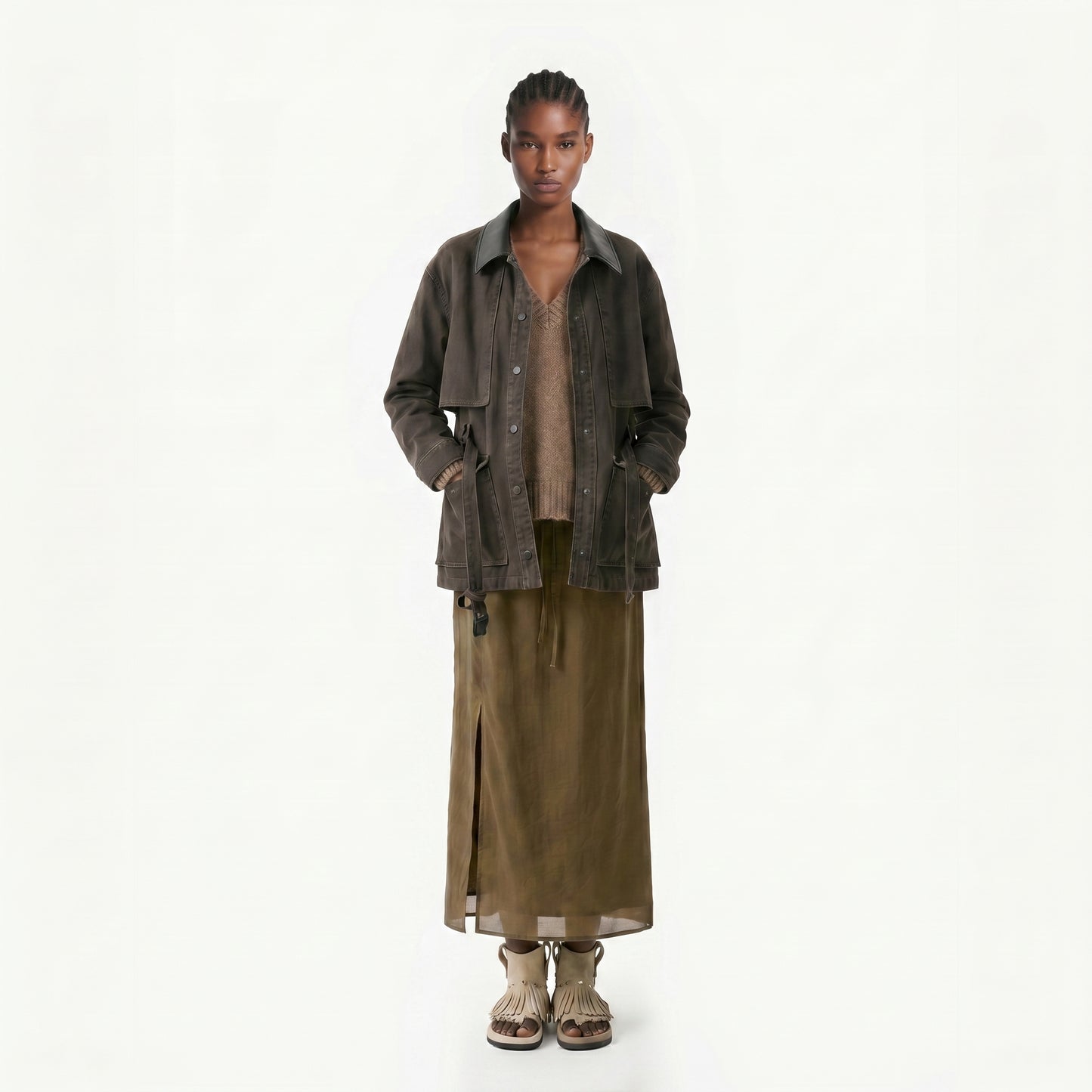 KHAKI BROWN HIGH WAIST SKIRT