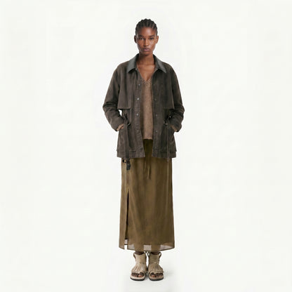 KHAKI BROWN HIGH WAIST SKIRT
