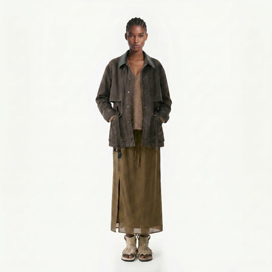 KHAKI BROWN HIGH WAIST SKIRT