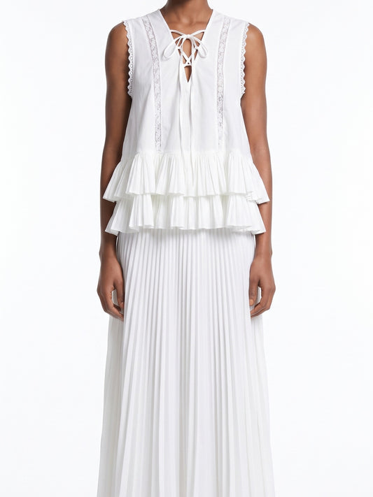 V-NECK RUFFLE SLEEVELESS TOP