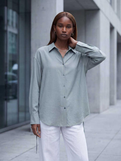 MIST GREY OVERSIZED LONG SLEEVE SHIRT