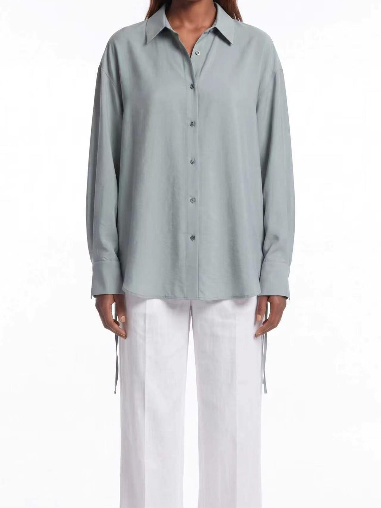 MIST GREY OVERSIZED LONG SLEEVE SHIRT