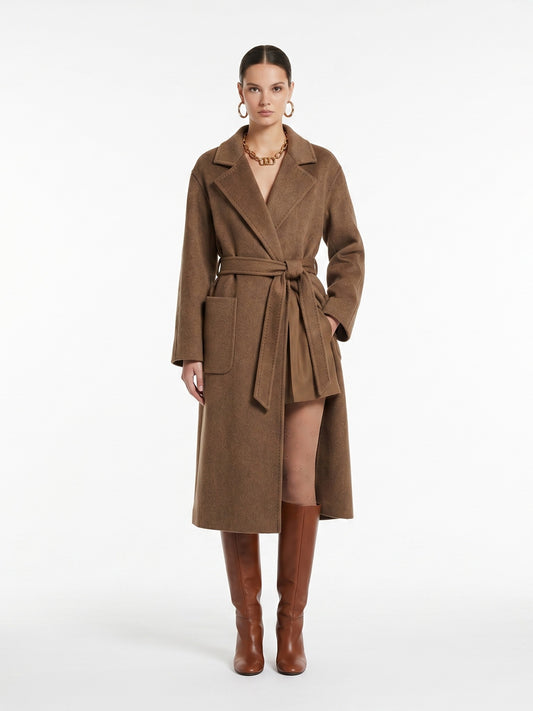 LONG BELTED CAMEL COAT