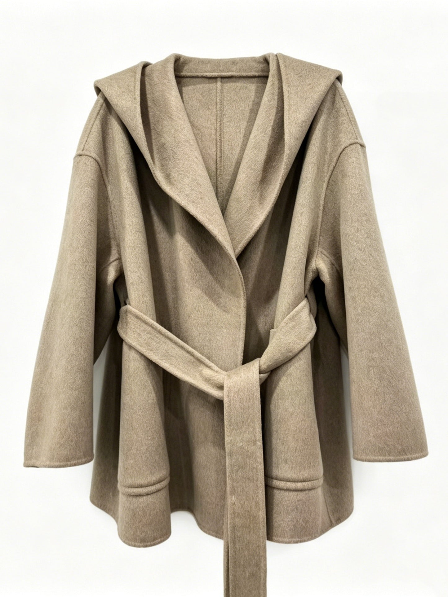HOODED WAISTED WOOL COAT