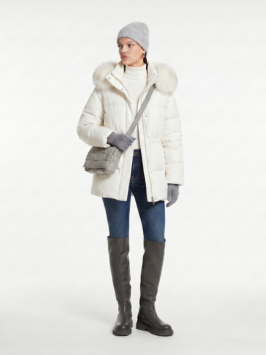 SHORT WAISTED DOWN JACKET WITH FUR COLLAR
