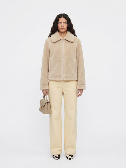 LAPEL ZIP-UP SHORT FLUFFY COAT