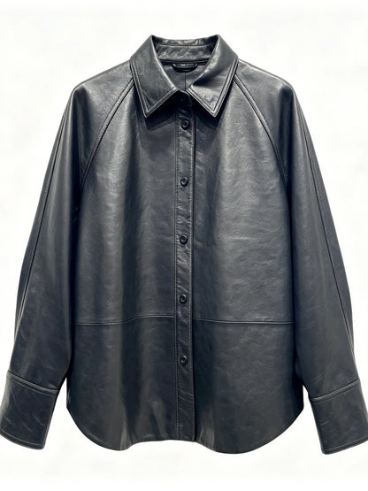 OVERSIZED LAPEL GENUINE LEATHER JACKET